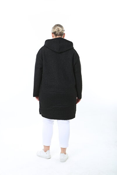 XL Modam Women's Pompon Coat Hooded Large Size Black Coat