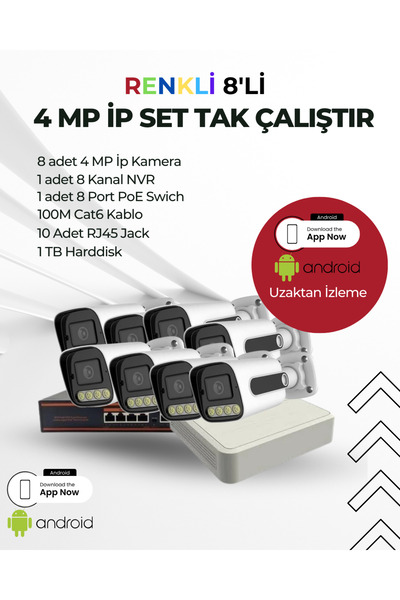 OEM 4MP 8 li renkli IP kamera seti