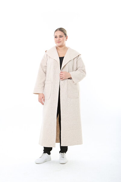 XL Modam Pompon Cashmere Hooded Large Size Coat