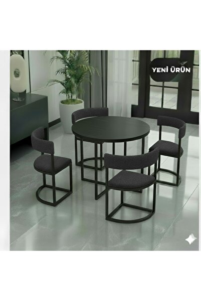 EDMONDA EV AKSESUAR MELİS METAL 90 CM ÇAP YUVARLAK YEMEK MASASI TAKIMI 4 KİŞİLİK BALKON MASASI TAKIMI MUTFAK MASASI