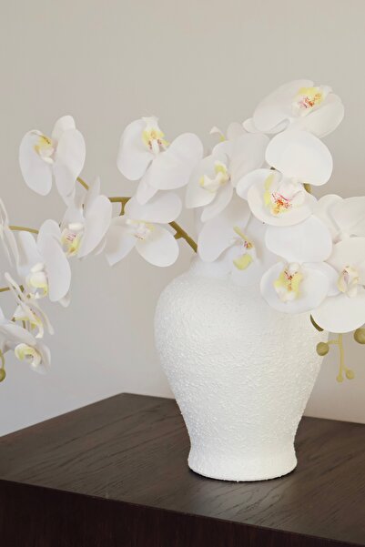 AYSA HOME DECOR Sova Ceramic White Textured Stoneware Vase