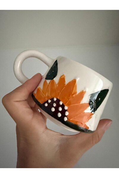 Bumelo كوب قهوة سيراميك مزخرف يدويًا على شكل زهرة الشمس