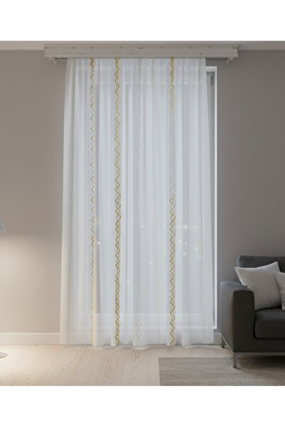 Düzgün desen Tül perde pilesiz kornej düğmesi Dikili hazır perde ütü istemez tül