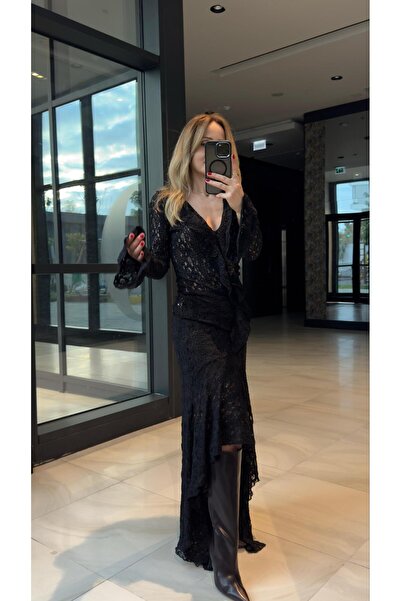 FEMİAS Black Volan Detail Lace Blouse