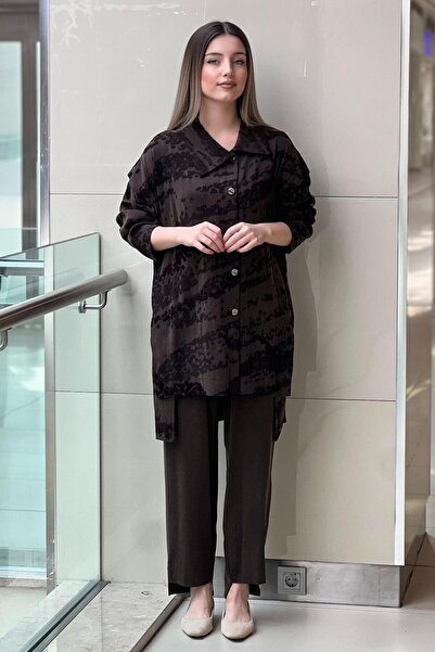 Mahal Crochet Knitwear Asymmetrical Front Detailed Shirt Pants Set