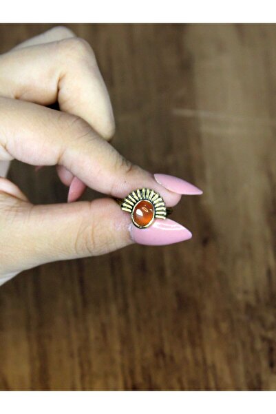 esha Natural Stone Agate Round Natural Stone Antique Model Women's Adjustable Ring Euy82A