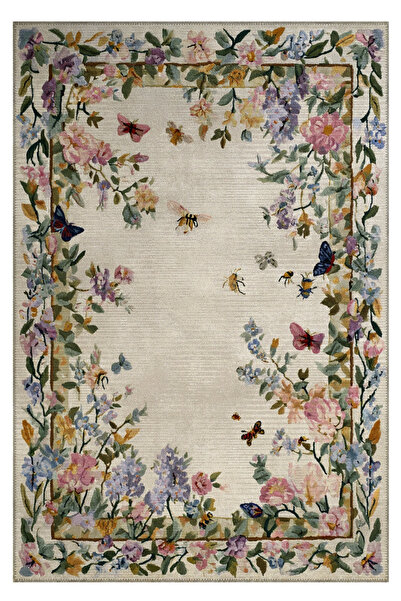 Arteluna Home Fiora 230 Bej Renkli Çiçekli Halı Dokuma Taban Salon Mutfak Otu...