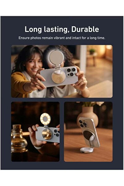 TELESIN حلقة إضاءة سيلفي مغناطيسية C03 مع مرآة مكياج، ضوء ناعم، 360 درجة