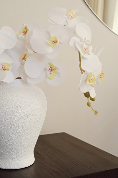 AYSA HOME DECOR Sova Ceramic White Textured Stoneware Vase