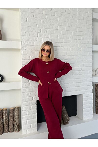 Nivora Style Sun Button Knitwear Top and Bottom Set New Season Trend Sweater Pants Two-Piece Combination