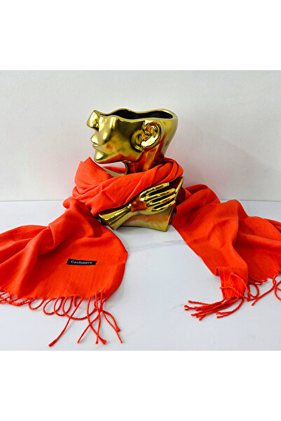 velve Shawl scarf made of thin material, with fringes and emblem, Red, 180x65 cm