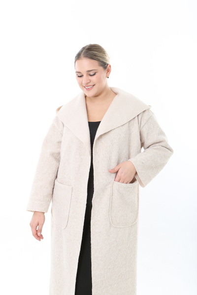 XL Modam Pompon Cashmere Hooded Large Size Coat