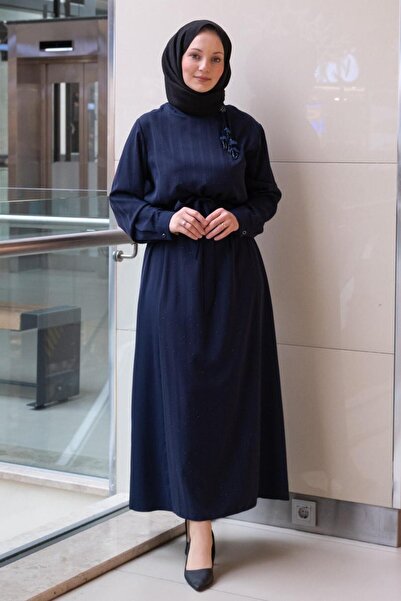 FUAT GÜRSEN Fuat Gürşen Lined Dress with Spliced Stone Shoulder Brooch Accessories