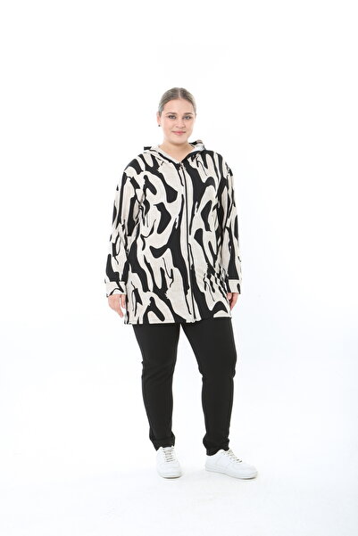 XL Modam Women Stretch Fabric Hooded Plus Size Cardigan