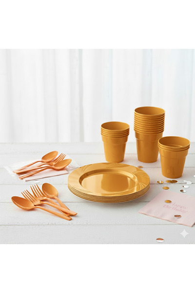 Ta-Fu Global Renkli Plastik Parti Takımı / Parti Seti (- BARDAK 25 adet ,ÇATA...