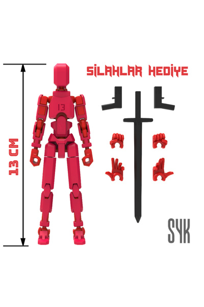 SYK Design Robot 13 Dummy Kırmızı Kırmızı Tüm Eklemleri Hareketli Aksiyon Fig...