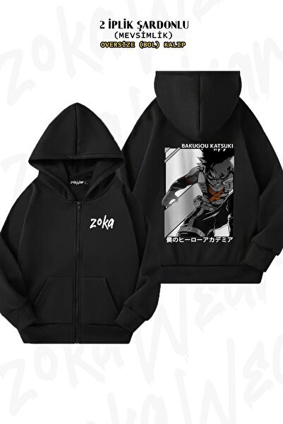 ZOKAWEAR Унісекс My Hero Academia Katsuki Bakugau з принтом Oversize з принтом на спині, на блискавці, з капюшоном