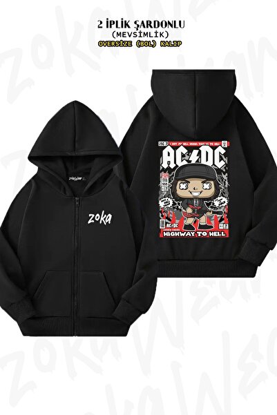 ZOKAWEAR Унісекс Acdc Спеціальний принт Oversize Принт на спині Куртка з капюшоном на блискавці