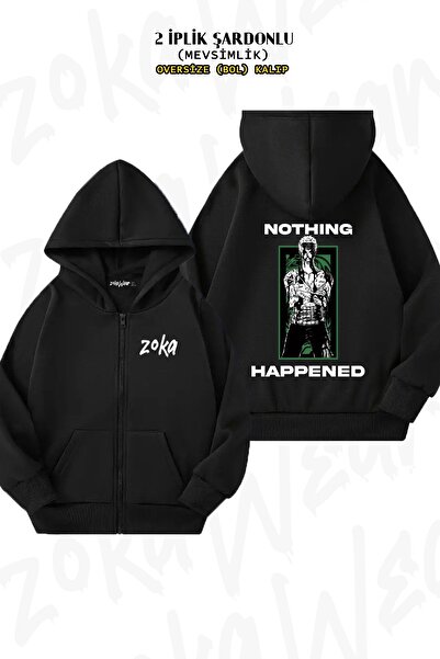 ZOKAWEAR Unisex Zoro Nothing Happened με τύπωμα oversized Ζακέτα με κουκούλα με φερμουάρ με τύπωμα