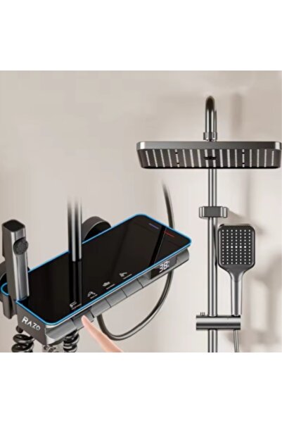 Razo Shower Column Set with LED Display, Piano Buttons, 4 Spray Modes, 360° Rotation, Hidden Valve