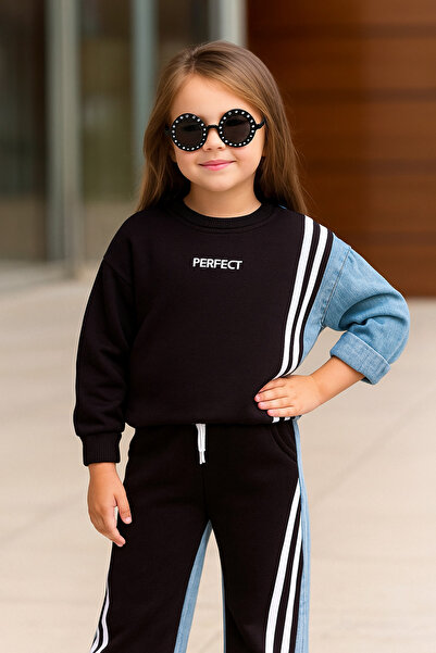 Calisa Girl's Denim Fleece-Lined Tracksuit Set and Pants Winter