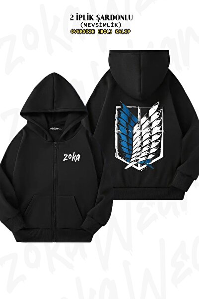 ZOKAWEAR Unisex Attack On Titan Symbols Anime Logo με τύπωμα oversized Ζακέτα με κουκούλα με φερμουάρ με τύπωμα