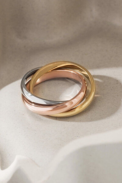 Leo'Stone خاتم نسائي من الفولاذ بتصميم ترينيتي من السلسلة الفاخرة، مكون من 3 قطع متداخلة مع أرقام تاريخية