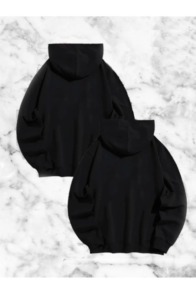 SERERO VOGUE Örümcek Baskılı Sevgili Çift Kombini Kapüşonlu Sweatshirt - Hodie - Siyah