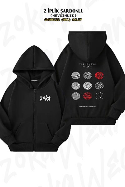 ZOKAWEAR Унісекс Blurryface Twenty з принтом Oversize з принтом на спині, на блискавці, з капюшоном