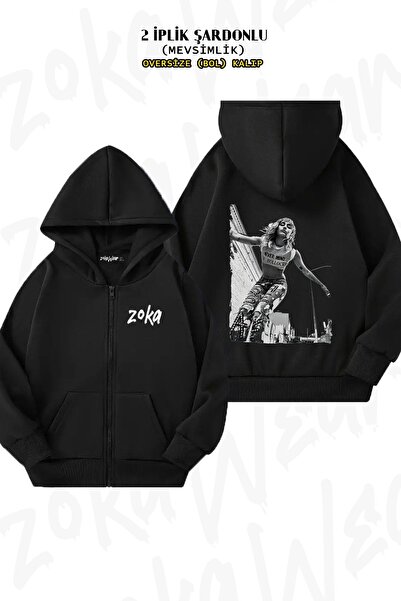 ZOKAWEAR سترة ميلي سايروس2 مطبوع قصة فضفاضة للجنسين مطبوع بسحاب وقلنسوة