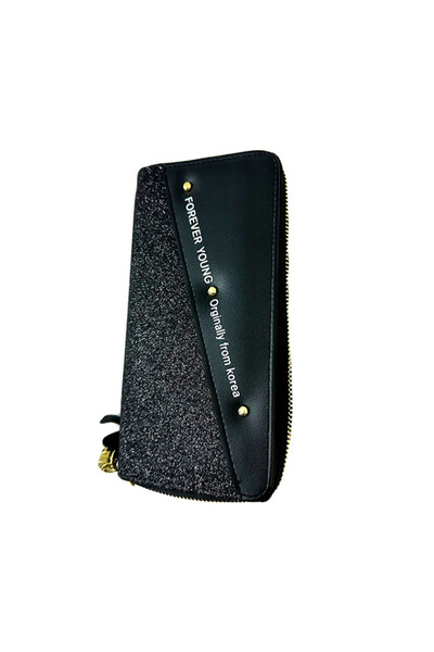 velve Forever Young women's wallet made of leather and fabric, zipper opening, 14 compartments, Black