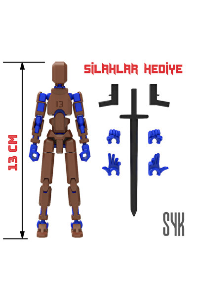SYK Design Robot 13 Dummy Kahverengi Mavi Tüm Eklemleri Hareketli Aksiyon Fig...
