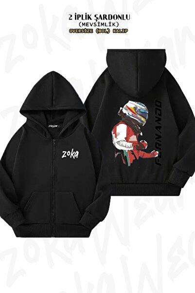 ZOKAWEAR Unisex Fernando Alonso Formula 1 F1 Printed Oversized Back Printed Zip Hooded Cardigan