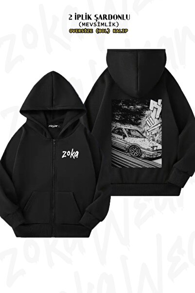 ZOKAWEAR Унісекс Initial D Toyota Ae86 Drifting з принтом Oversize з принтом на спині, на блискавці, з капюшоном