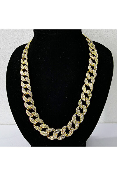 velve Colier inox Hip Hop Heavy, unisex, cu pietre semipretioase, Auriu