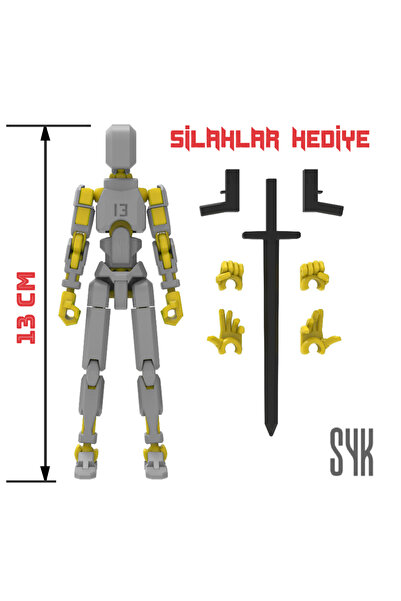 SYK Design Robot 13 Dummy Gri Sarı Tüm Eklemleri Hareketli Aksiyon Figürü Oyu...