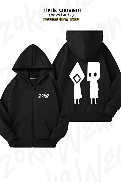 ZOKAWEAR Unisex Six And Mono Little Nightmares με τύπωμα oversized Ζακέτα με κουκούλα με φερμουάρ με τύπωμα