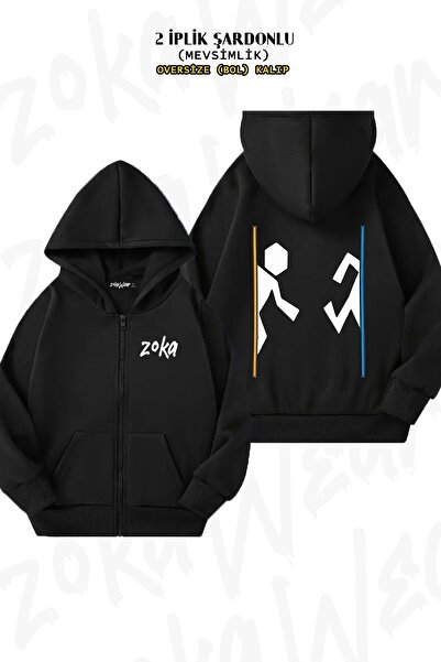 ZOKAWEAR Ζακέτα με κουκούλα με φερμουάρ, με στάμπα στο πίσω μέρος, με στάμπα Portal, Unisex