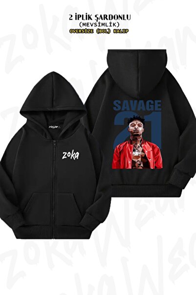 ZOKAWEAR Unisex 21 Savage με τύπωμα oversized Ζακέτα με κουκούλα με φερμουάρ με τύπωμα