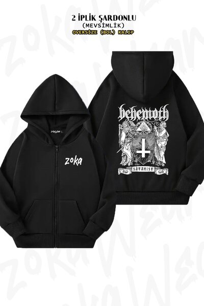ZOKAWEAR Unisex Behemoth Satan με τύπωμα oversized Ζακέτα με κουκούλα με φερμουάρ με τύπωμα