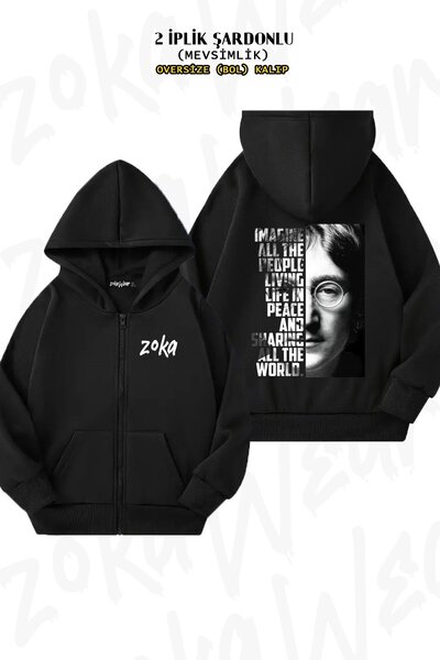 ZOKAWEAR Unisex The Beatles, John Lennon με τύπωμα oversized Ζακέτα με κουκούλα με φερμουάρ με τύπωμα