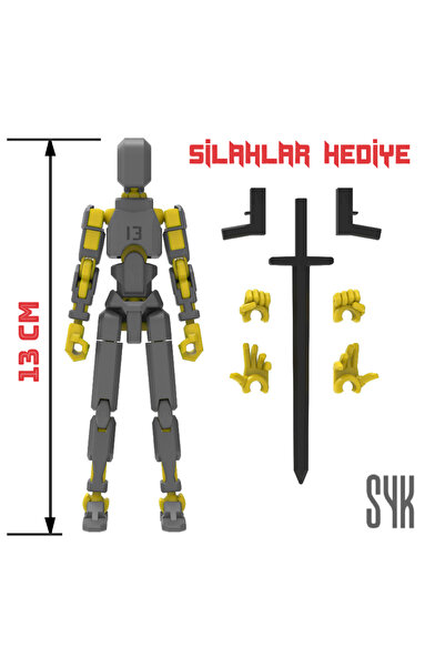 SYK Design Robot 13 Dummy Koyu Gri Sarı Tüm Eklemleri Hareketli Aksiyon Figür...