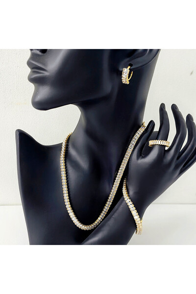 velve Set accesorii Magical Gold,cercei,colier tennis,bratara si inel,incrust...