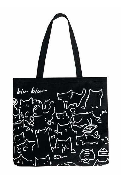 Generic Cat Canvas Tote Bag - Large Cotton Reusable Shopper with Zip & Pocket