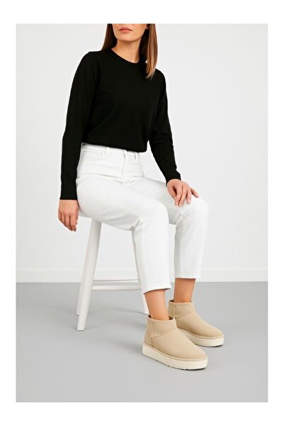 Motif Trend Kadın Kalın Taban Süet Bot Platform Topuklu Bej Renk En iyi Muadil Içi Kürklü Ug Model Bot & Bootie