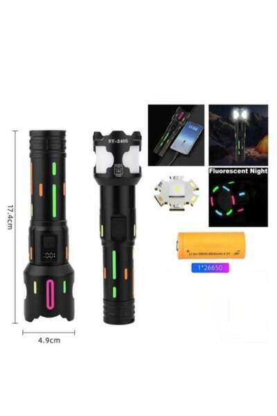 Generic مصباح يدوي قابل لإعادة الشحن مع بطارية بسعة 10000 مللي أمبير في الساع...