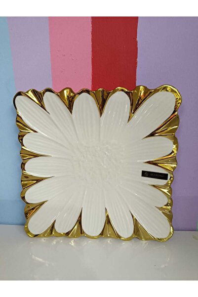 DEKOR ZÜCCACİYE HOME Royking Flora Gold Square Serving Plate