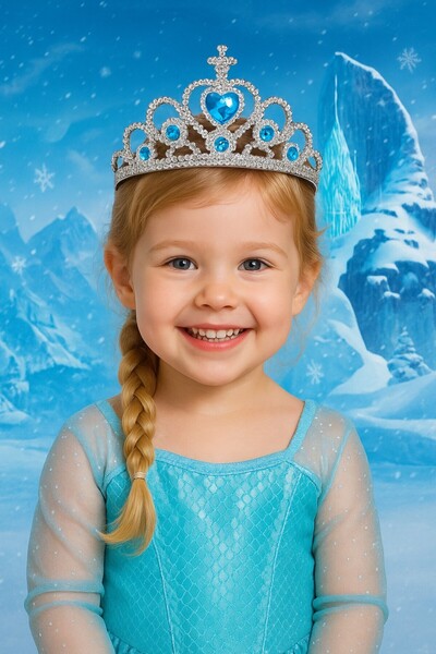 TOYFEST Σετ κοστουμιών πριγκίπισσας Frozen Elsa 4 τεμαχίων – Φόρεμα μπλε λάμψης + περούκα + ράβδος + στέμμα