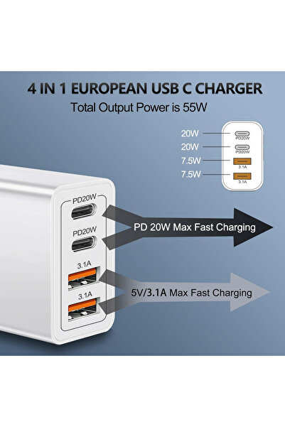 Unbranded/Generic USB-C 55W 4-Port Fast Charger PD 3.0 for iPhone & Samsung