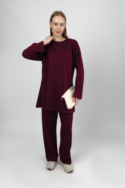 Betimoda Women's Modal Tunic Pants Set Burgundy
